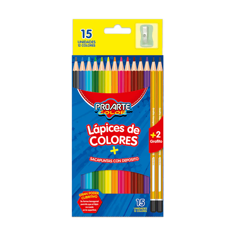 Lápices De Color Proarte  Hexagonal 12 Colores + 2 grafitos 1