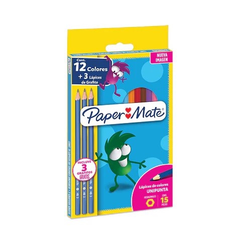 Lápices De Color Paper Mate Largo Hexagonal 12 Colores + 3 grafitos