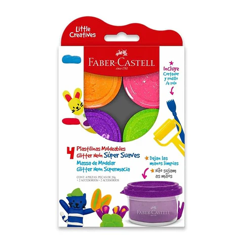 Masa para Modelar Faber Castell Little Creatives 50g 4 Colores Neón