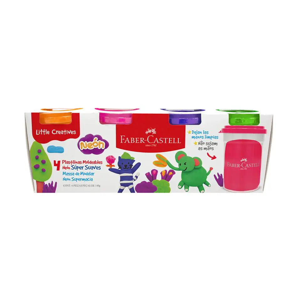 Masa para Modelar Faber Castell Little Creatives Neón Set de 4 Colores 140g 1