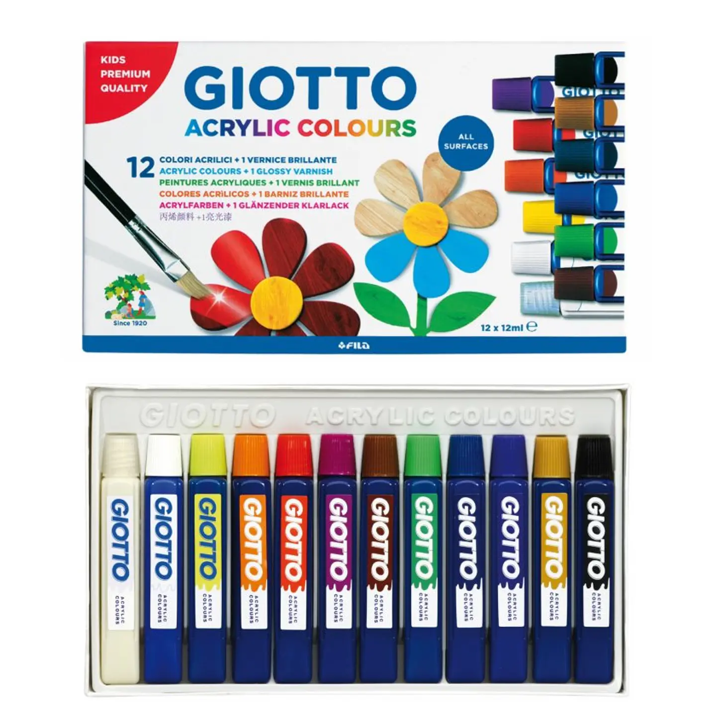 Pintura Acrílica Giotto 12 Ml 12 Colores + 1 Barniz Brillante 1