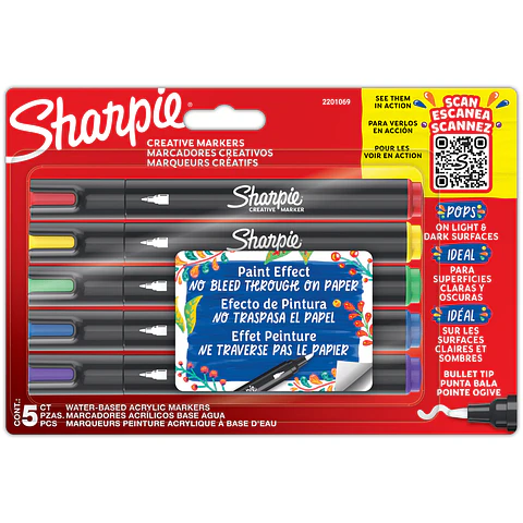 Marcador Sharpie Acrílico Punta Bala 5 Colores