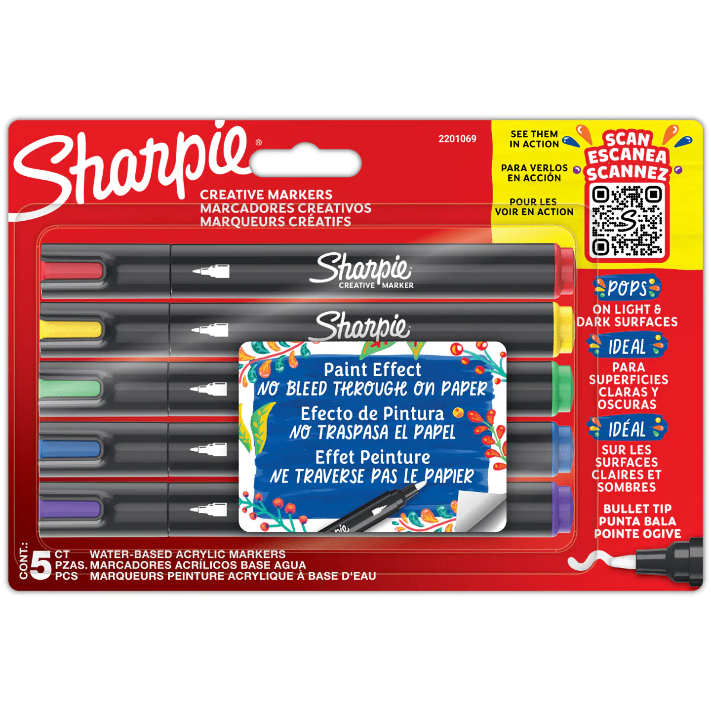 Marcador Sharpie Acrílico Punta Bala 5 Colores 1