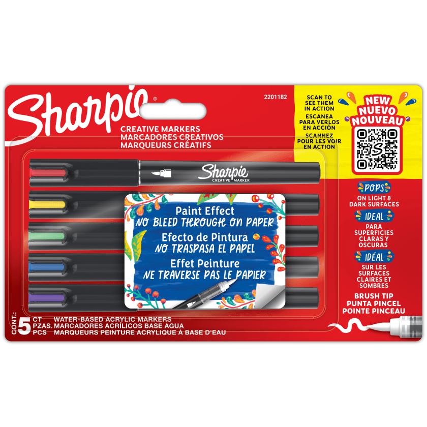 Marcador Sharpie Acrílico Punta Pincel 5 colores