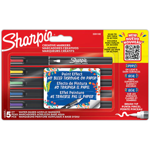 Marcador Sharpie Acrílico Punta Pincel 5 Colores