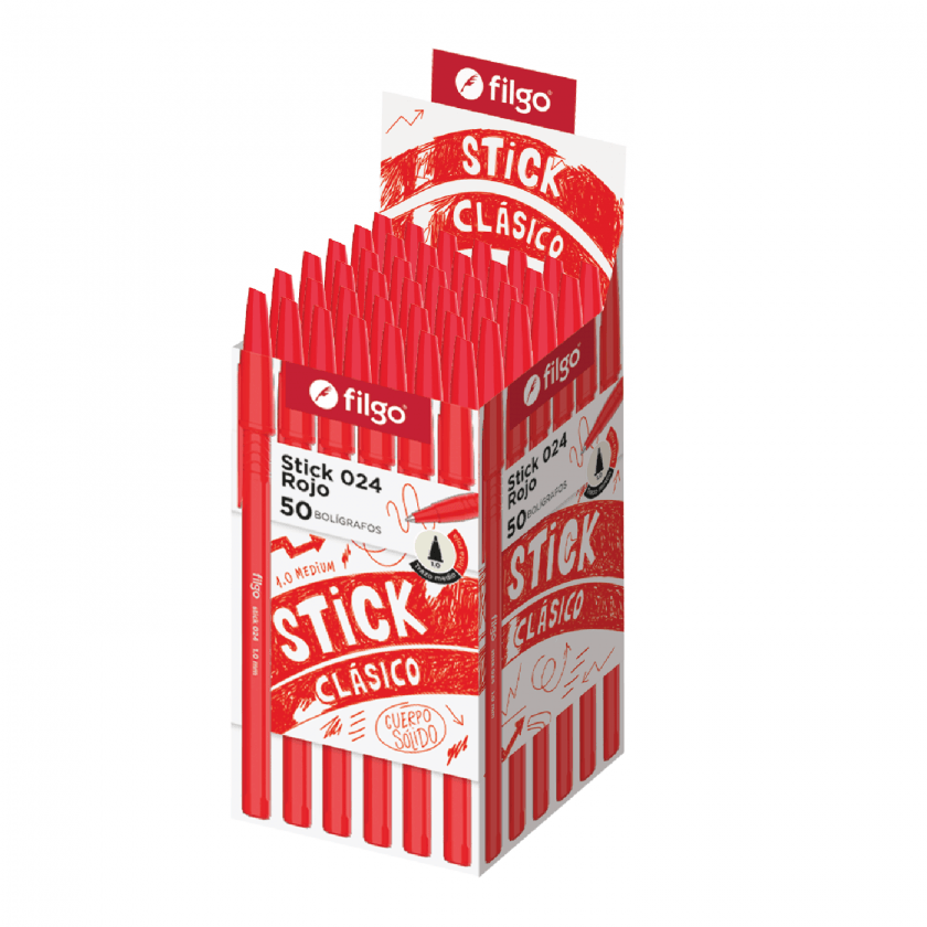 Lápiz Pasta Filgo Stick 024 1.0 mm Rojo 50 Unidades