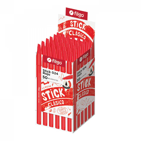 Lápiz Pasta Filgo Stick 024 1.0 mm Rojo 50 Unidades