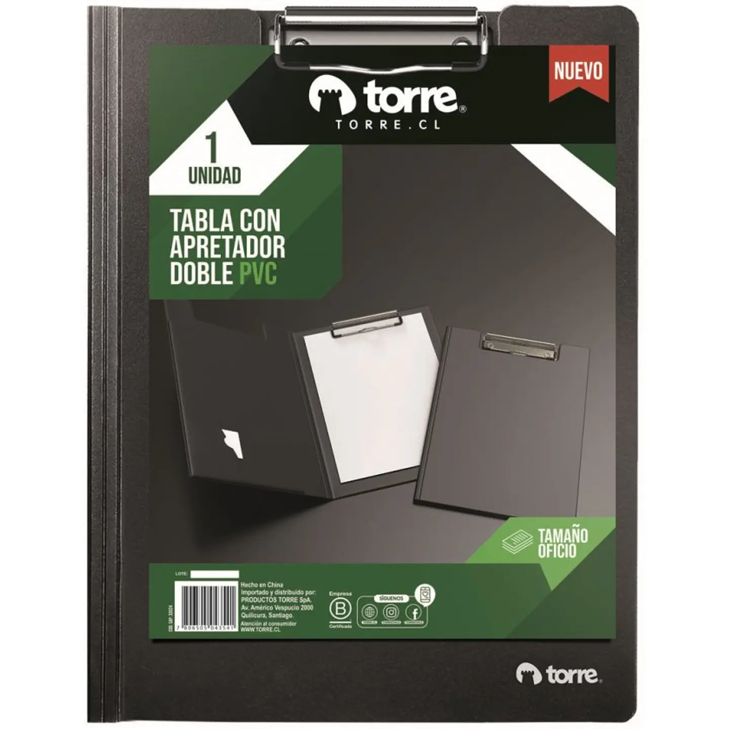Tabla Apretapapel Torre Oficio Apretador Doble PVC Negro 1