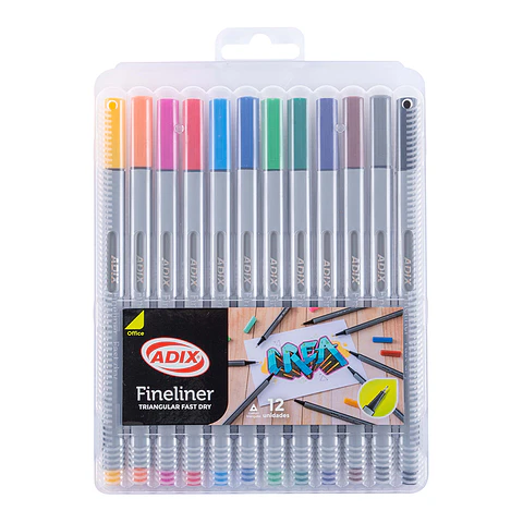 Fineliner Caja Plástica 12 Colores 0.4mm ADIX
