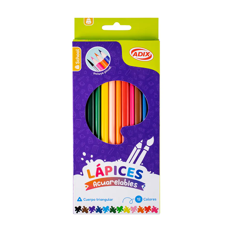 Lápiz Triangular Acuarelable 12u+Pincel ADIX 1