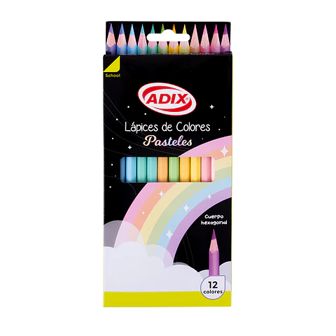 Lápiz Hexagonal 12 Colores Pastel ADIX