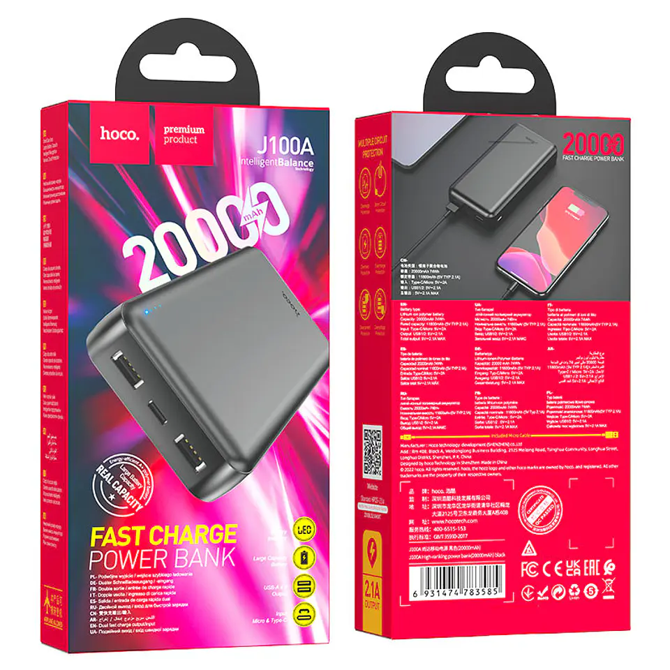 Cargador Portátil Power Bank HOCO J100A  20000 mAh 3