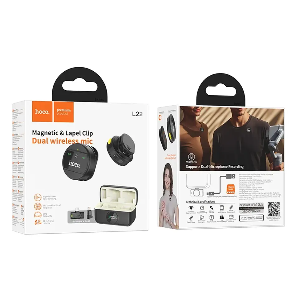 Micrófono Inalámbrico Dual HOCO L22 Plug & Play para iPhone / Android  4