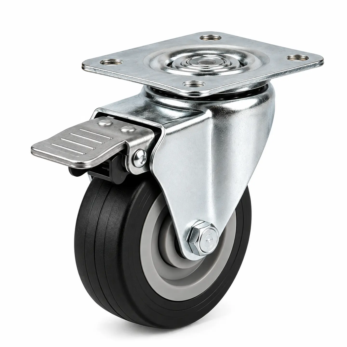 Rueda Industrial Giratoria con Freno Goma 100 mm – Capacidad 80 kg 1