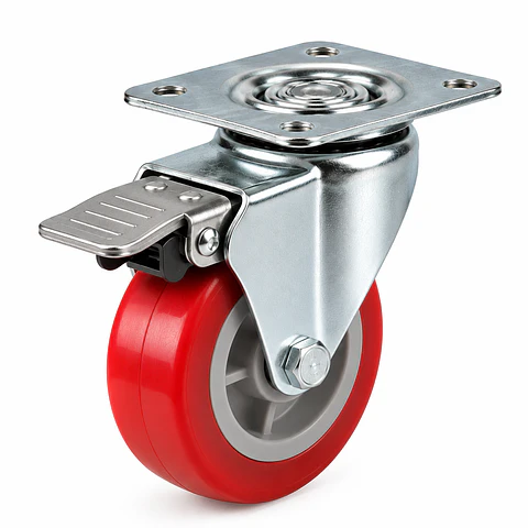 Rueda Industrial Giratoria con Freno Poliuretano 100 mm – Capacidad 170 kg