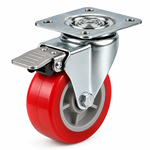 Rueda Industrial Giratoria con Freno Poliuretano 125 mm – Capacidad 220 kg