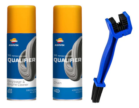Pack Repsol Qualifier Mantenimiento de Cadena – 300 ml Limpiador + 400 ml Lubricante + Cepillo