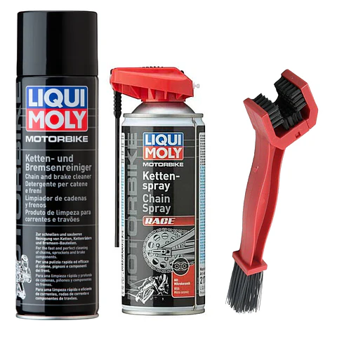 Kit Liqui Moly Mantenimiento de Cadenas – Limpiador + Lubricante Race Rojo + Cepillo