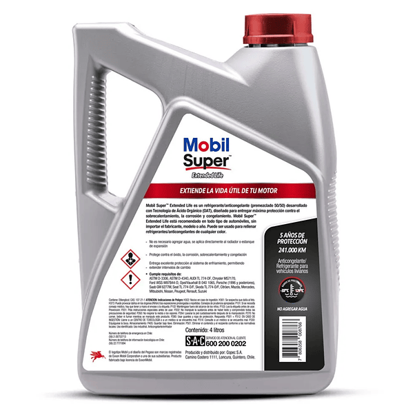 Refrigerante Mobil Super Extended Life 50/50 4 Litros 2
