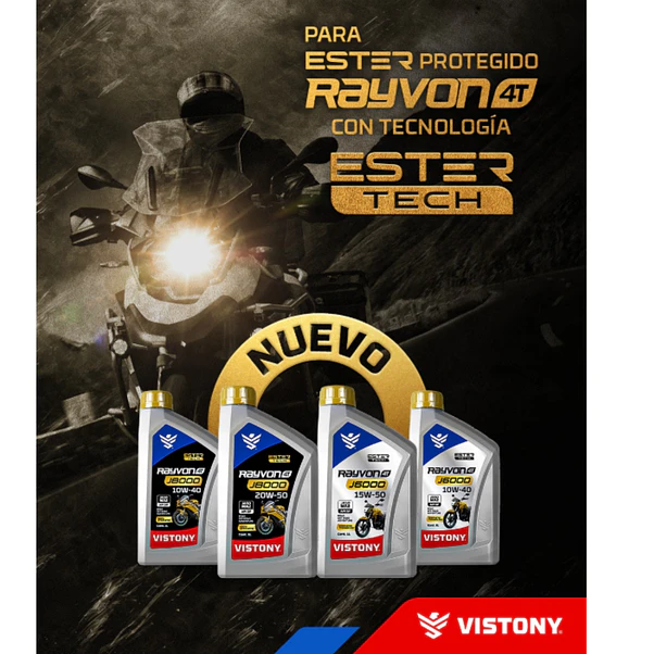 Aceite Moto Vistony Rayvon 4T J8000 10W-40 100% Sintético API SP JASO MA2 1L 2