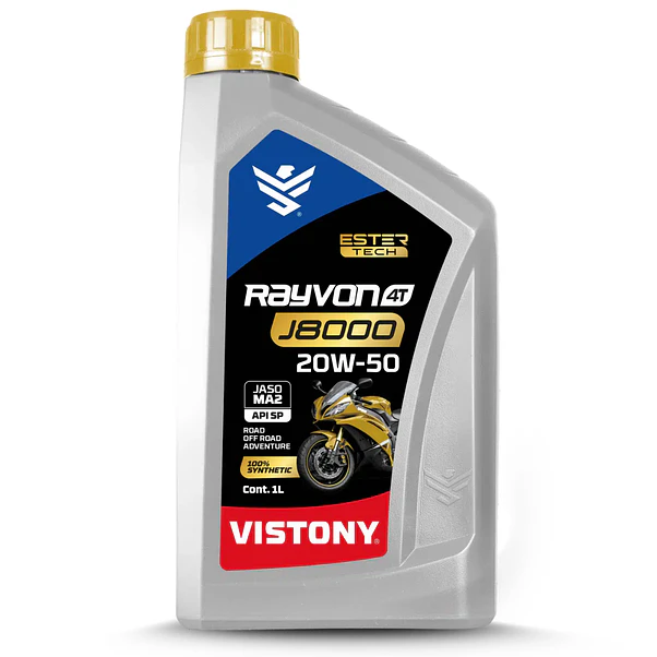 Aceite Moto Vistony Rayvon 4T J8000 20W-50 100% Sintético API SP JASO MA2 1L 1