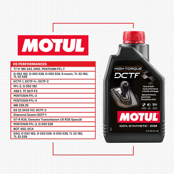 Motul High Torque DCTF 100% Sintético Ester Fluido Transmisión Doble Embrague 1L 2