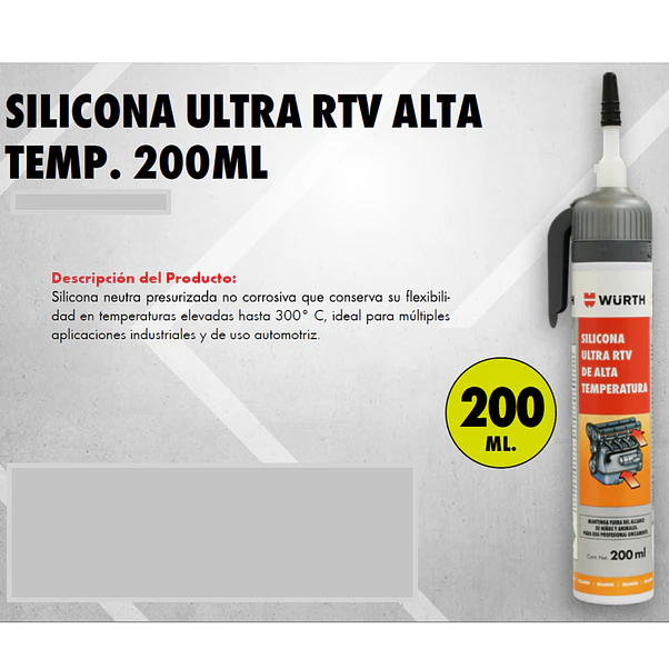 Silicona Wurth Ultra RTV Gris Alta Temperatura 200 ml 3