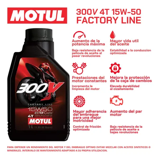 Motul 300V 15W-50 4T Road Racing 1L 100% Sintético 3