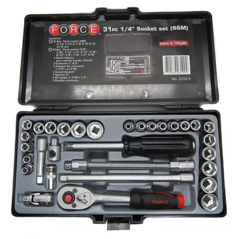 Juego Dados Hexagonal 1/4'' Mm/puLG 31 Piezas (2312-5) Force 3