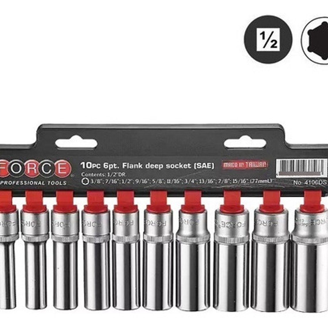 Juego Dados 1/2'' Largo 3/8''-15/16'' 10 Pzs. (4106ds) Force 2