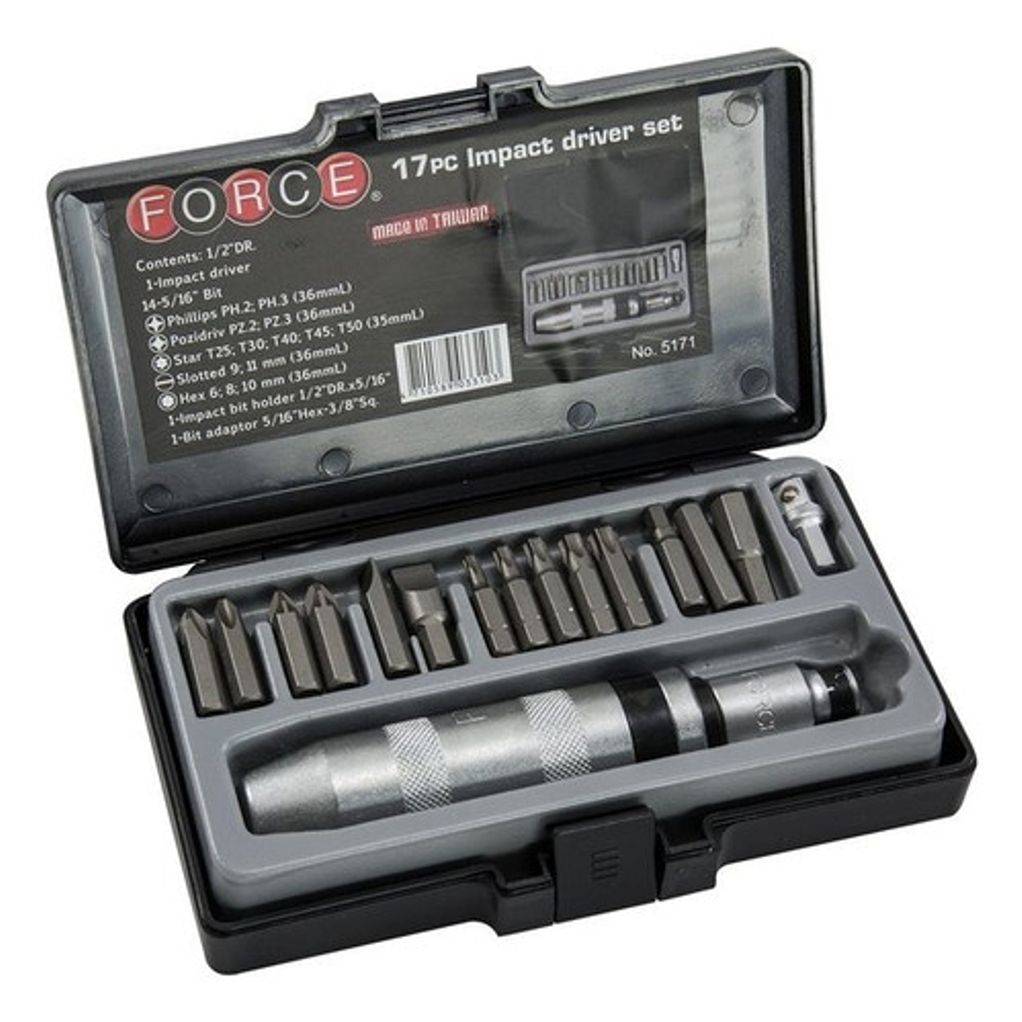 Juego Destornillador De Impacto 17 Piezas (5171) Force 3