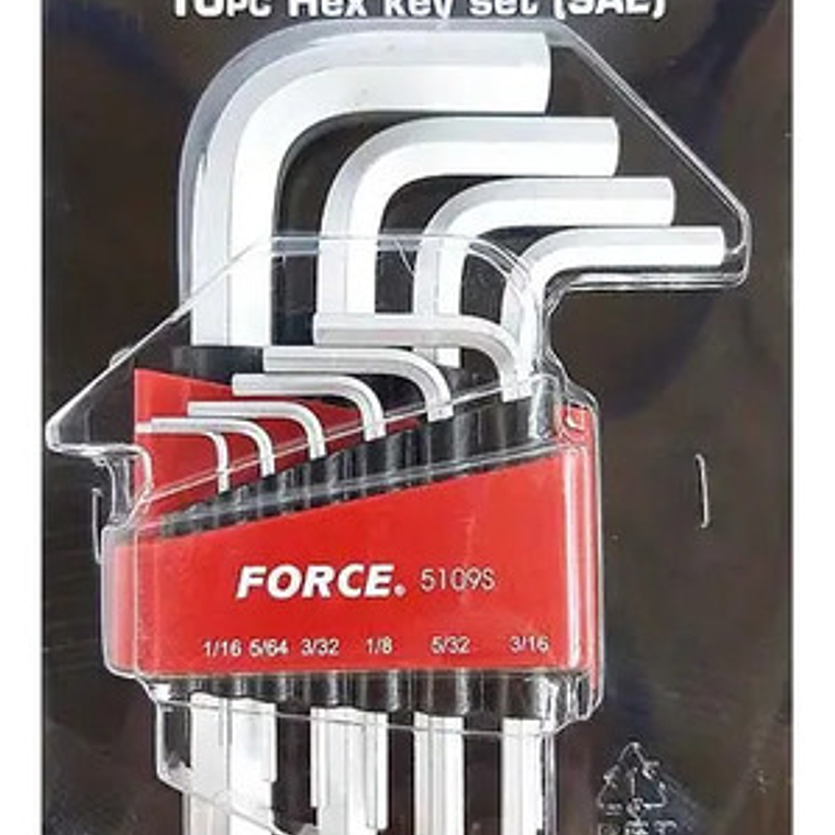 Juego Llaves Allen De 1/16'' - 1/2'' 10 Piezas (5109s) Force 2