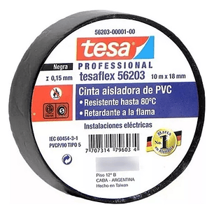 Pack 5 Huinchas Aisladora Eléctrica Negra 18mm X 10mt - Tesa