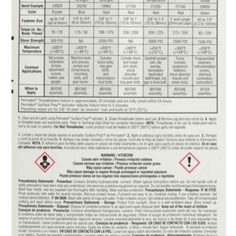 Trabador De Resistencia Alta 271 Rojo 6gr (27100) Permatex 2