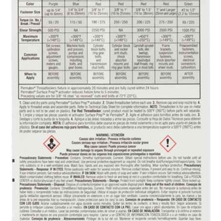 Trabador Resistencia Permanente 262r Rojo (26210) Permatex 2