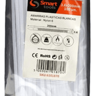 Amarra Plástica Blanca De 7.6 X 400mm De 100u - Smart Tools