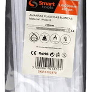 Amarra Plástica Blanca De 7.6 X 400mm De 100u - Smart Tools