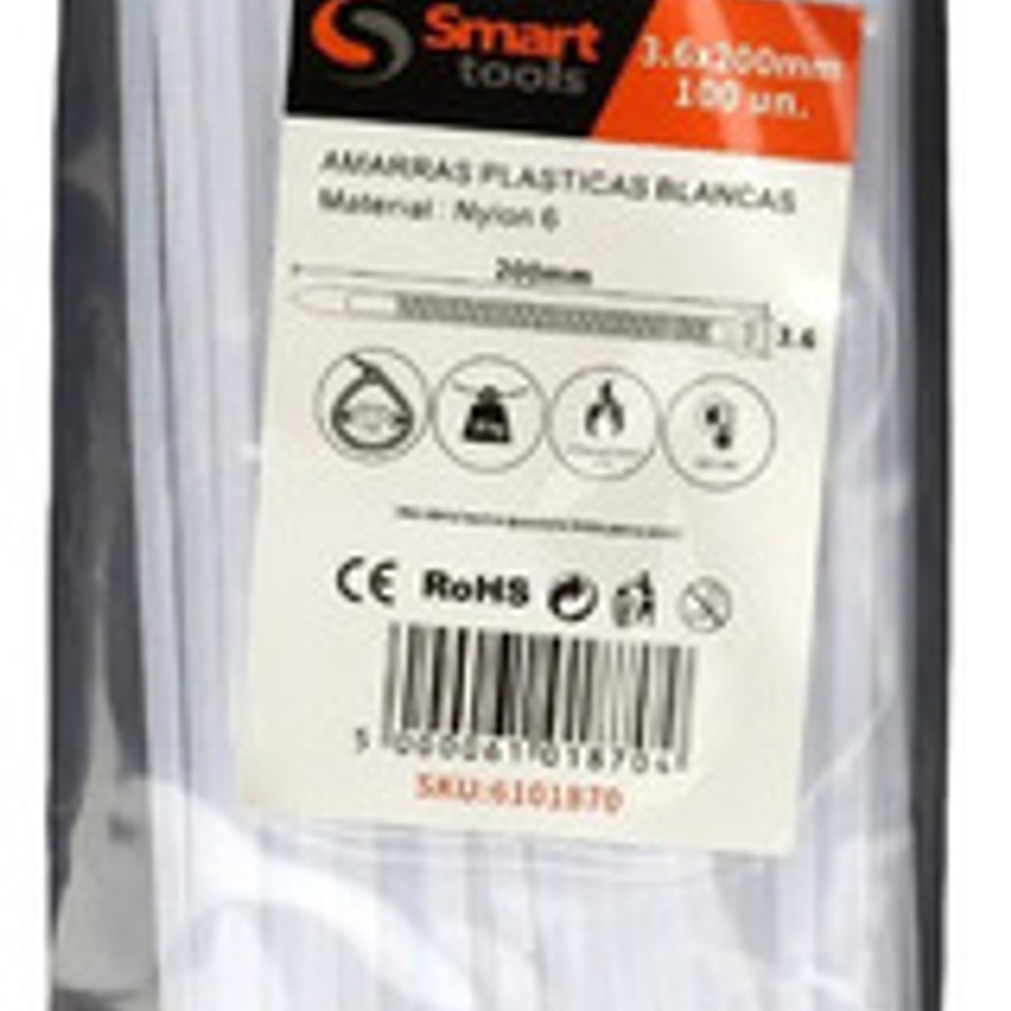 Amarra Plástica Blanca De 4.8 X 300mm De 100u - Smart Tools Color Blanco 1