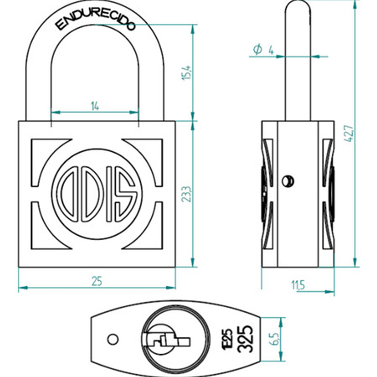 Candado Odis 325 De 25mm - Cuerpo Bronce Forjado - Línea 300 2