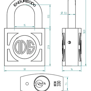 Candado Odis 330 De 30mm - Línea 300 - Cuerpo Bronce Forjado