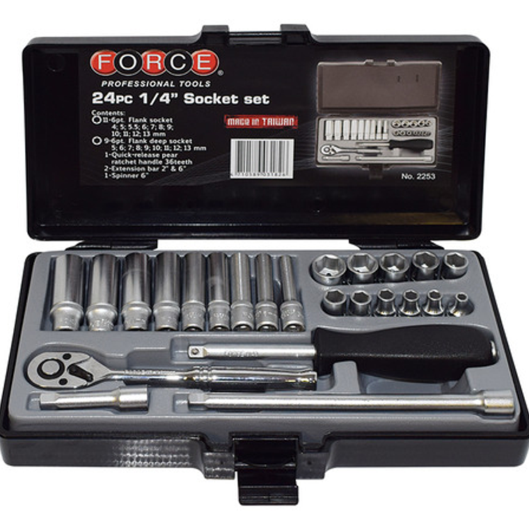 Juego Dados Hexagonal 1/4'' De 24 Piezas (2253) Force 1