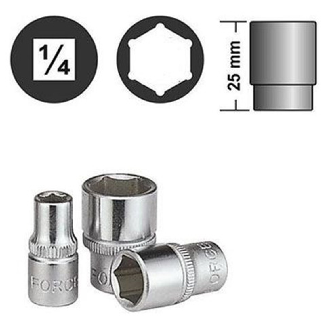 Juego Dados Hexagonal 1/4'' De 24 Piezas (2253) Force 3