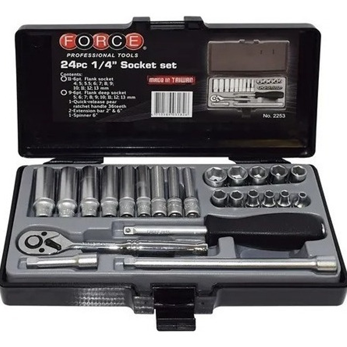 Juego Dados Largo []1/4` 24 Pz, M/m, Hexagonal (2253), Force 2