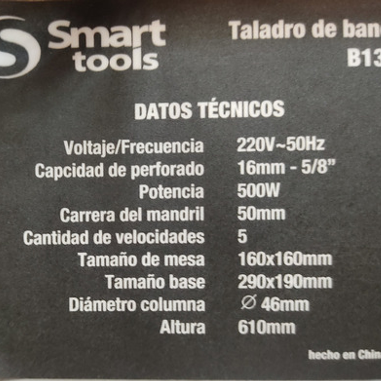 Taladro De Mesa 500w - 13 Mm - 220v (b13m) Smart Tools Color Imagen 4