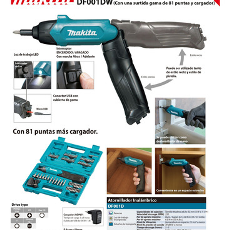 Atornillador Inalámbrico Makita  + Maleta + 81 Accesorios 5