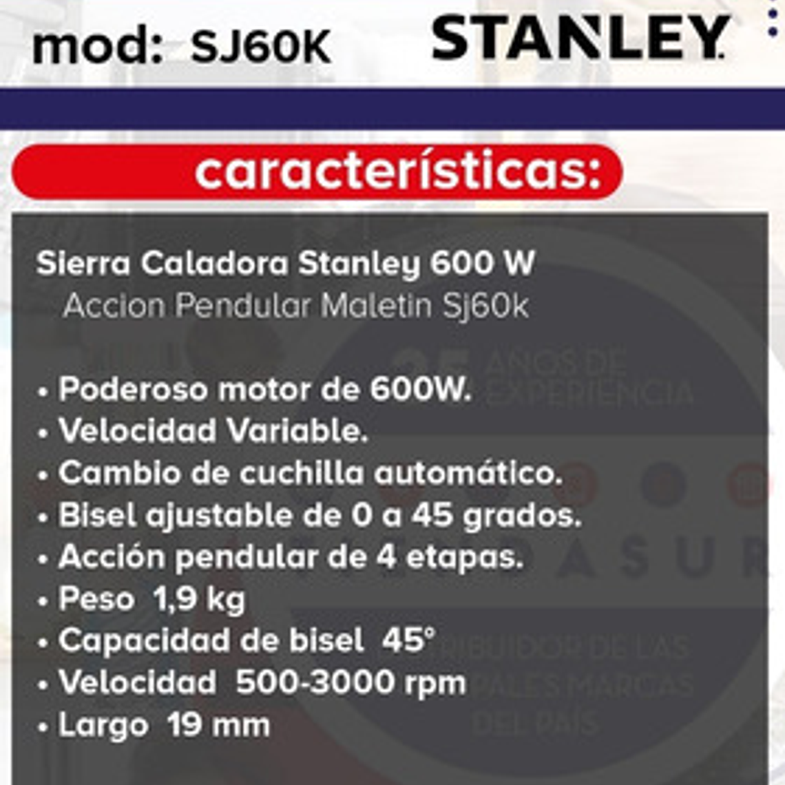 Sierra Caladora Stanley 600w Velocidad Variable Con Maletín 6