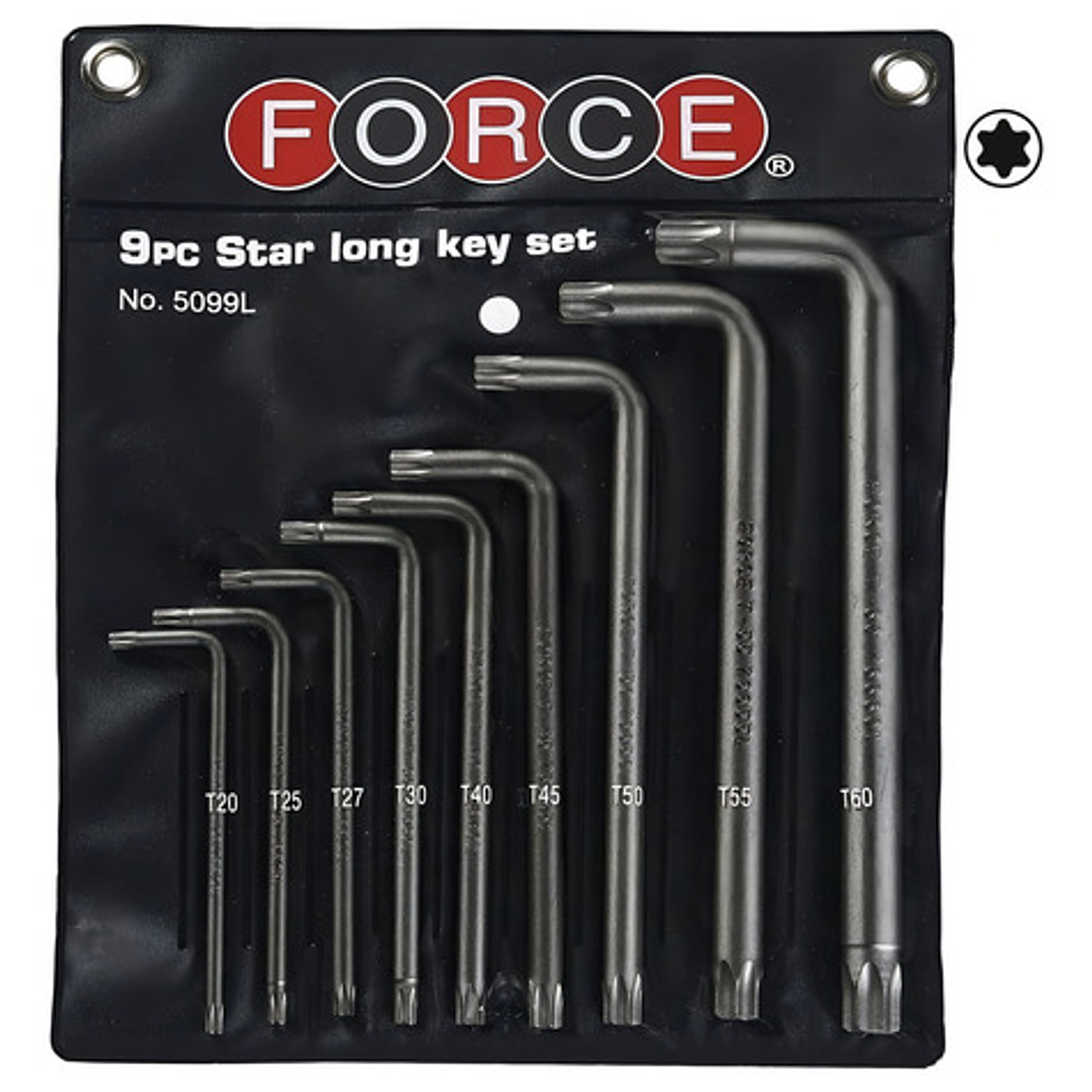 Jgo. Llaves Torx Largas T20-t60 9 Pzas. Larga (5099l), Force 1