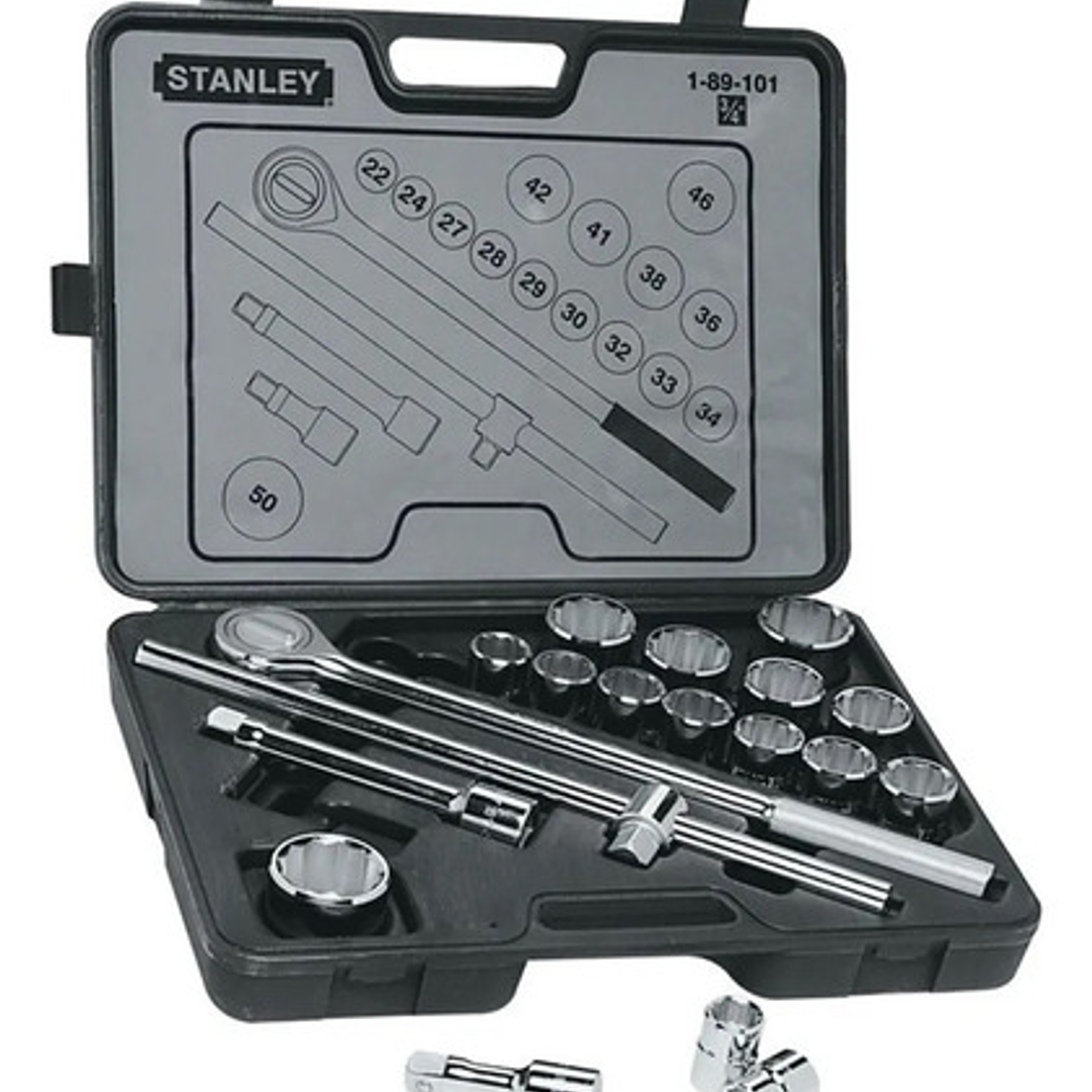 Jgo. Dados []3/4'' 22-50 Mm., 19 Pzas. (89-101) Stanley 1