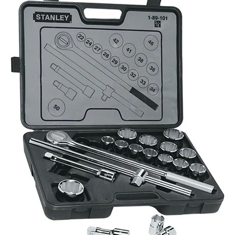 Jgo. Dados []3/4'' 22-50 Mm., 19 Pzas. (89-101) Stanley 1