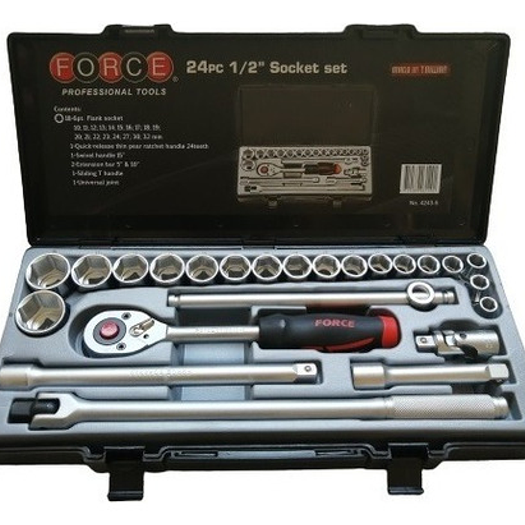 Juego De Dados 1/2 10-32 Mm Hexagonal 24 Pzs. Force 4243-5 1